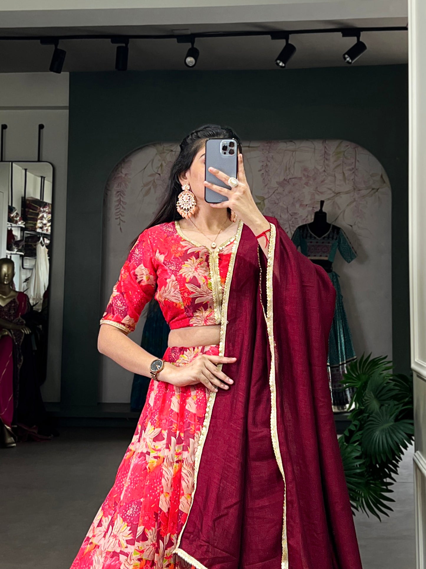 Amazing Red Color Silk Printed Designer Lehenga Choli