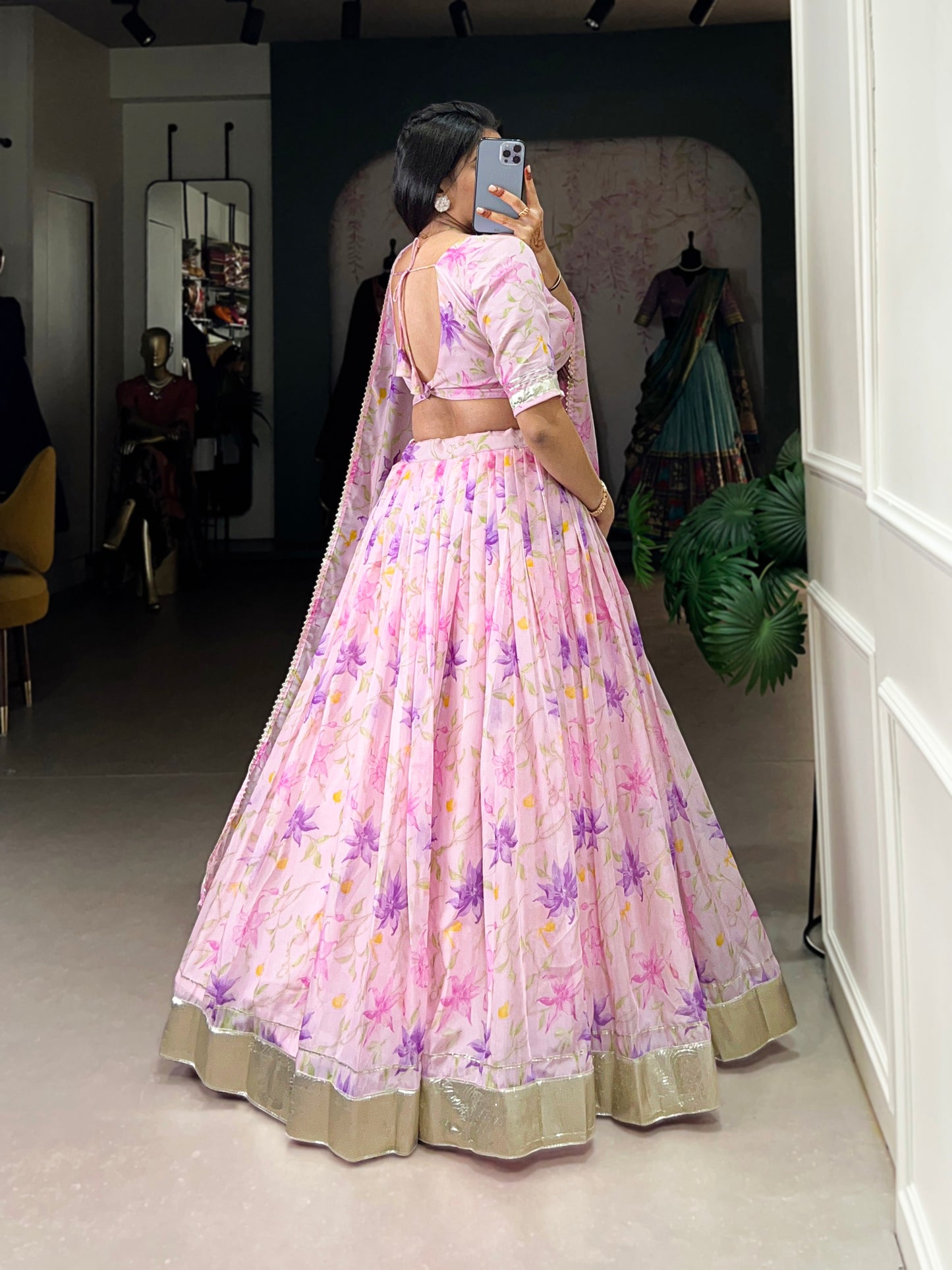 New Tabby Silk Floral Print Lehenga Choli (Pink)
