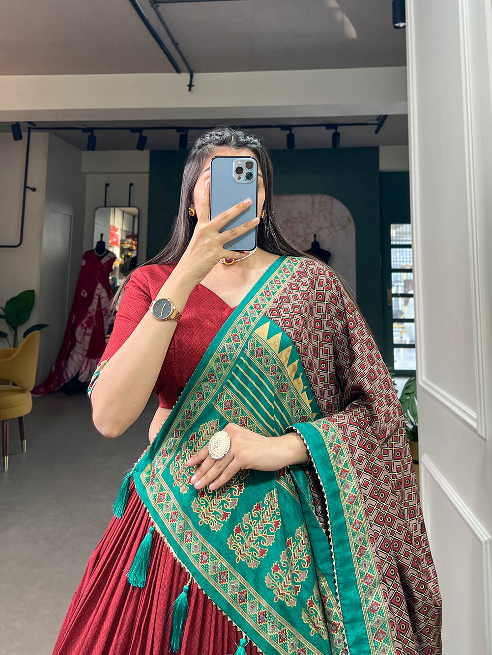 Traditional Maroon Color Tasar Silk Lehenga Choli