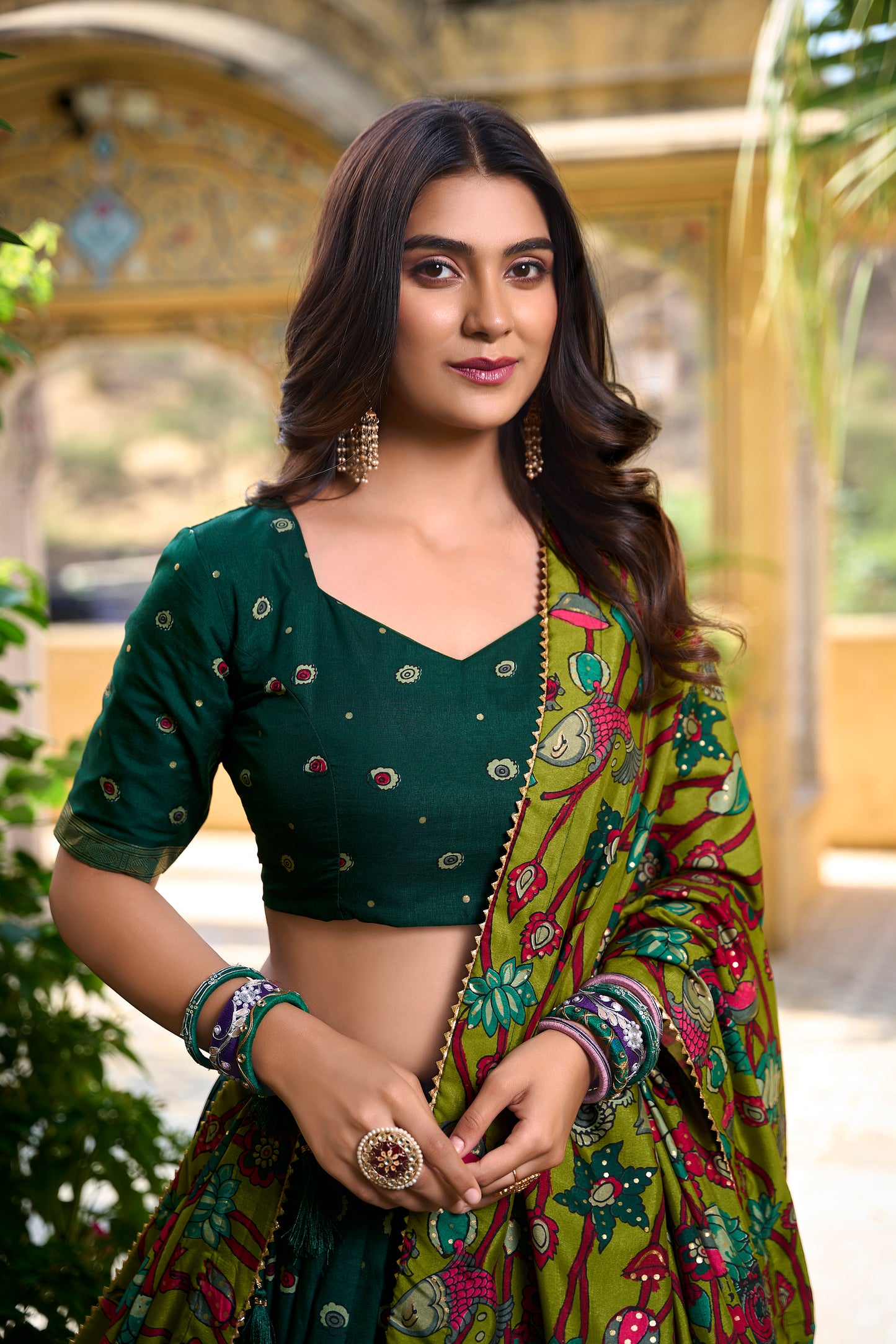 Traditional Kalamkari Print Green Color Lehenga Choli