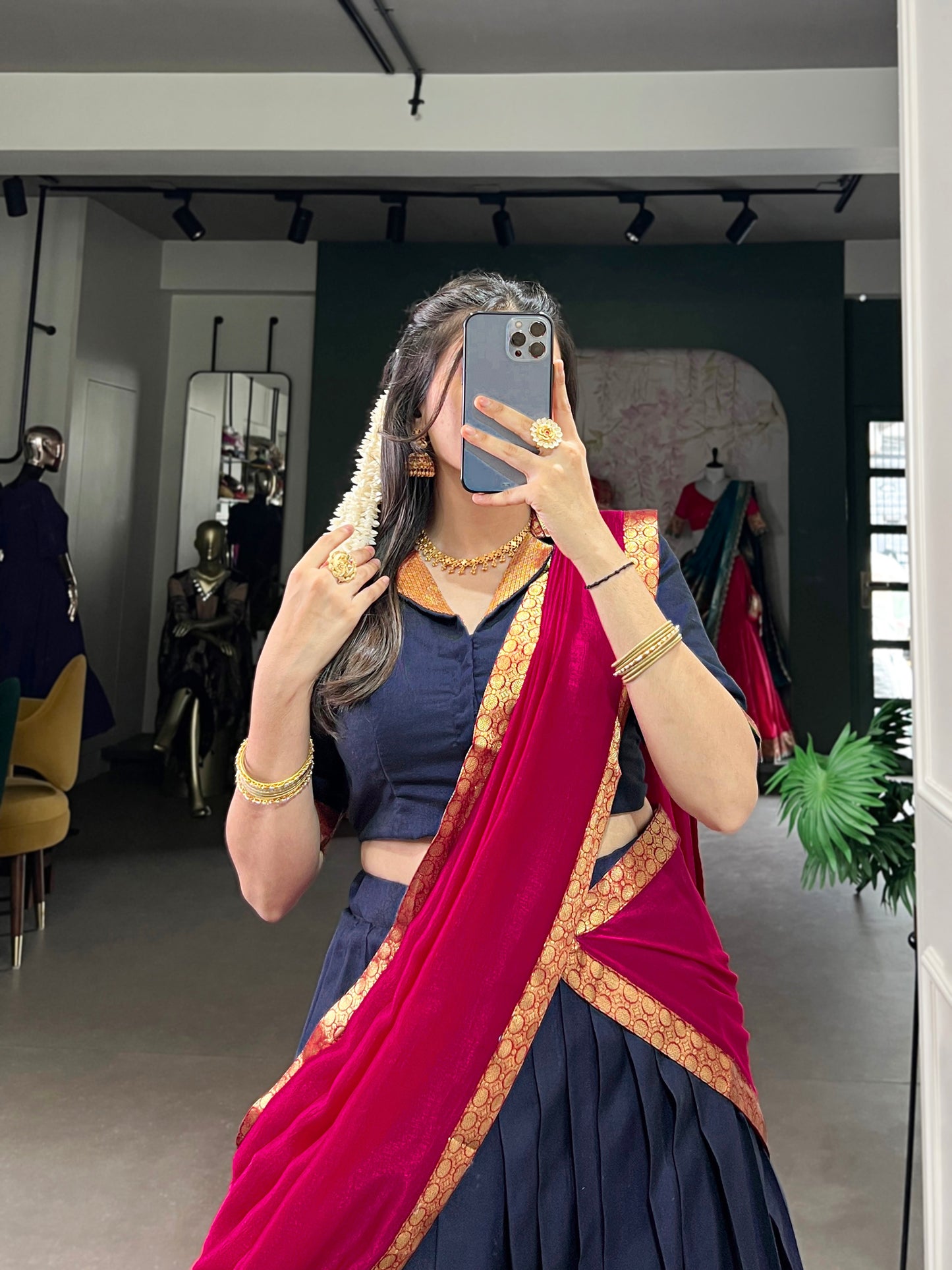 Navy Blue Color Zari Weaving Work Traditional Lehenga Choli
