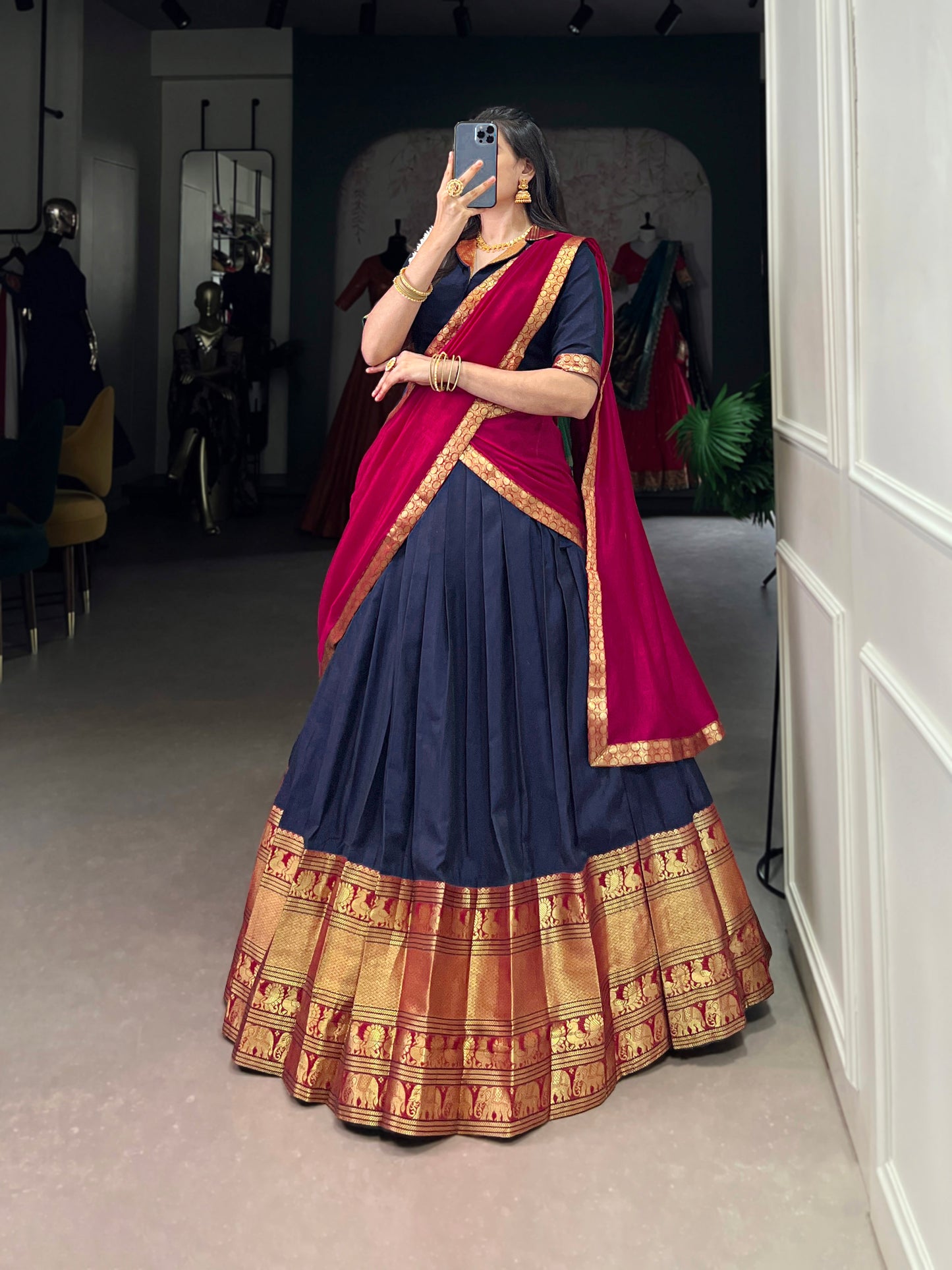 Navy Blue Color Zari Weaving Work Traditional Lehenga Choli