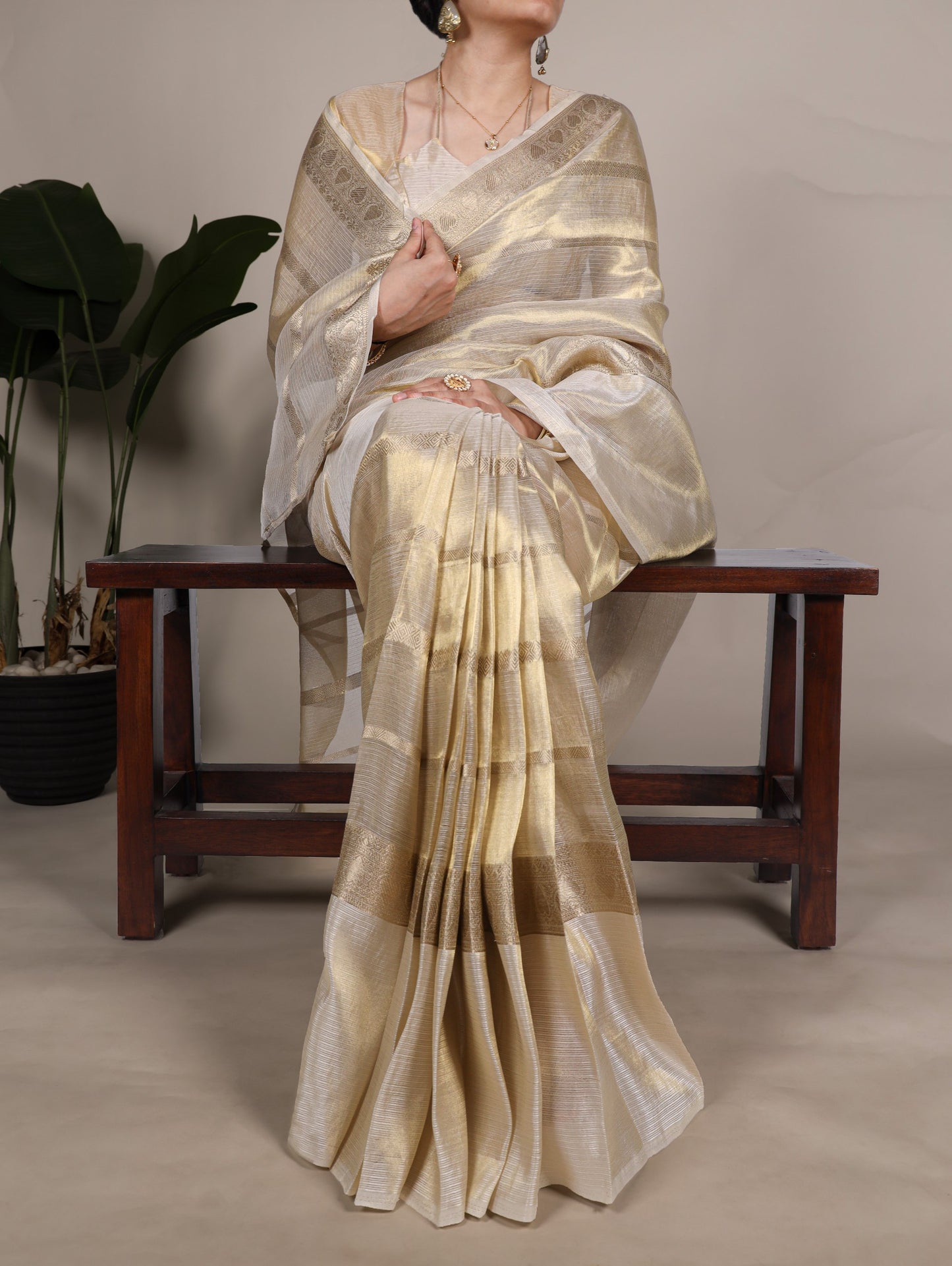 Amazing Gold Color Silk Saree