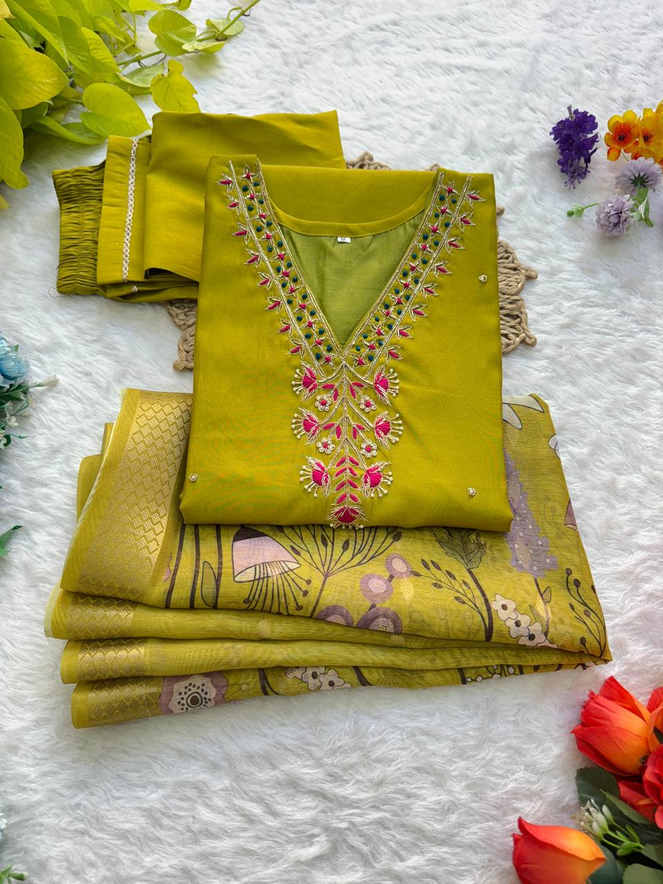 Amazing Green Color Kurti Pant Set