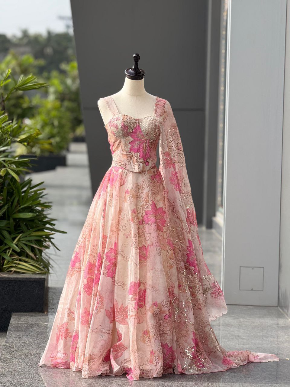 Party Wear Lehenga Choli – Pink Pure Organza | Vastraan
