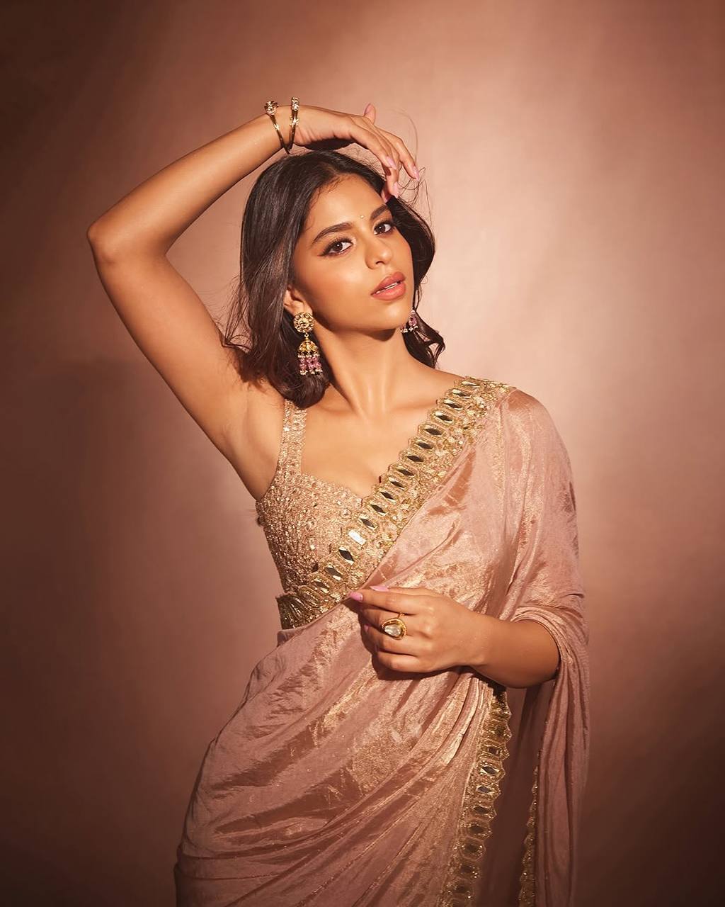 Suhana Khan Saree in Platinam Crush Silk With Embroidery and Real Mirror Bollywood Saree