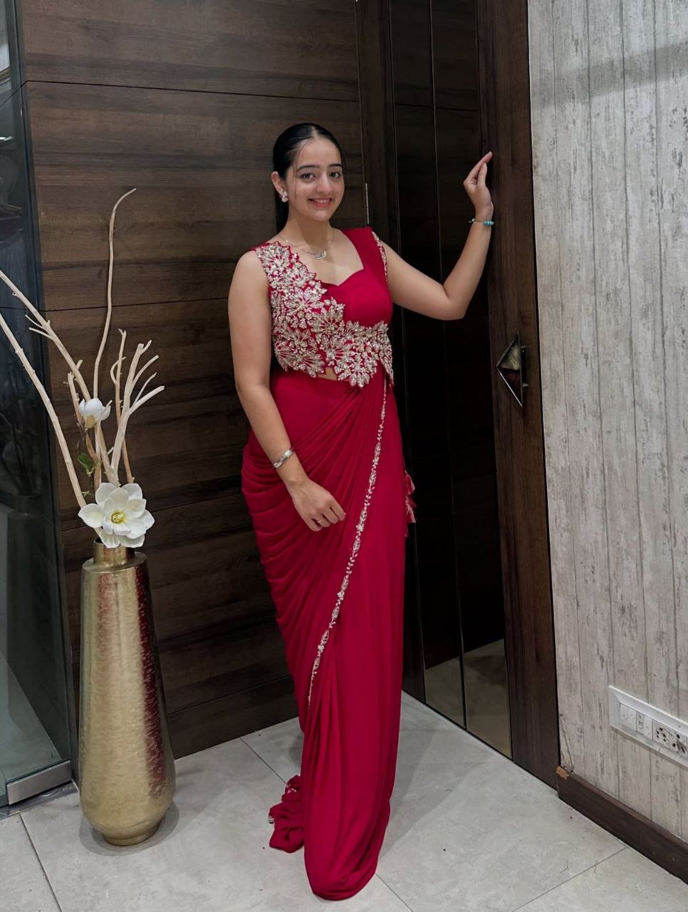 Pink Color Heavy Rangoli Ready to wear Saree