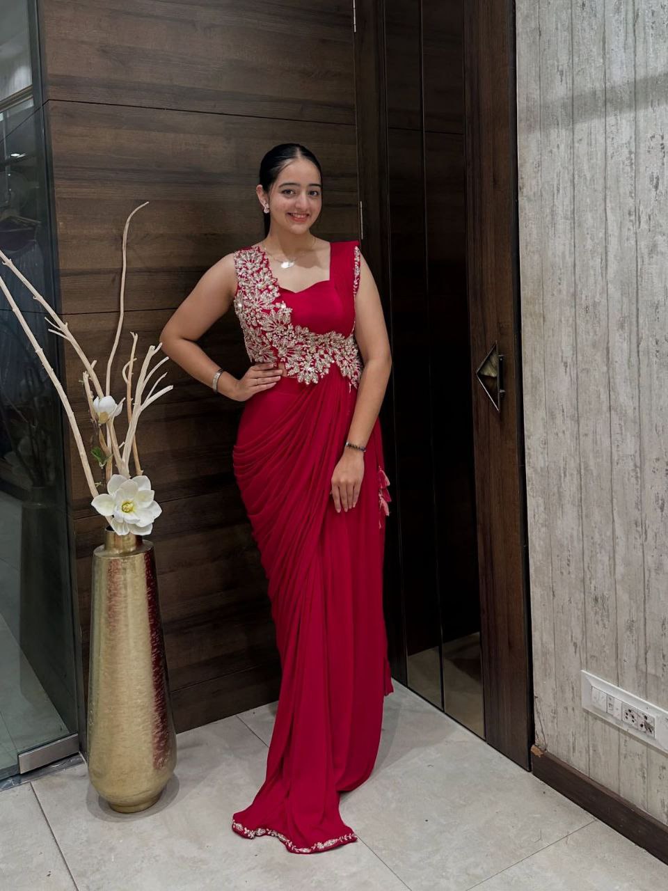 Pink Color Heavy Rangoli Ready to wear Saree