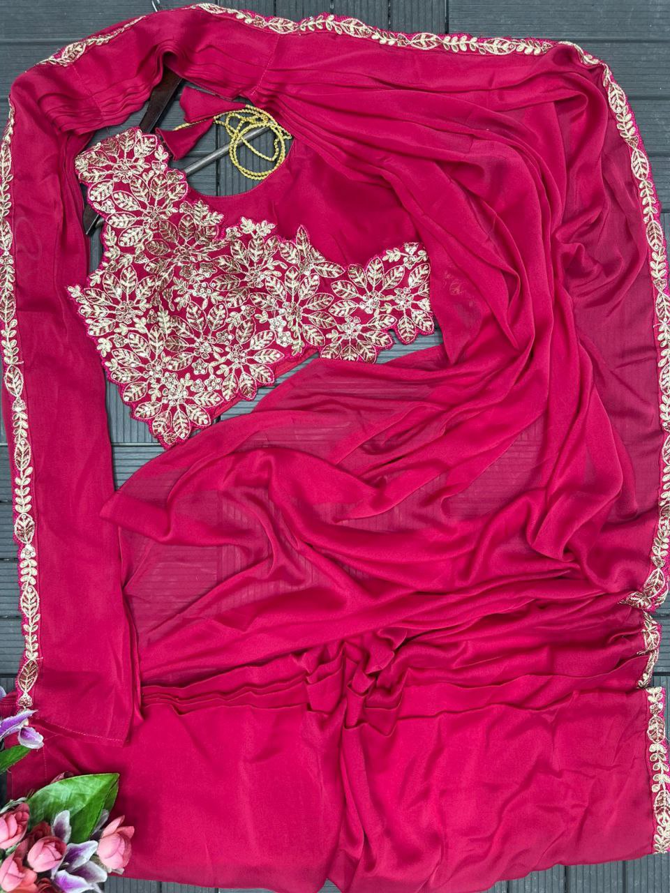 Pink Color Heavy Rangoli Ready to wear Saree