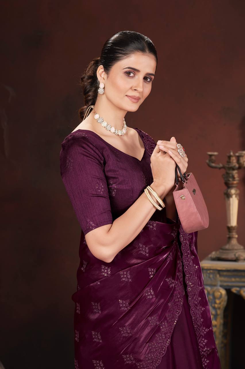 Purple Color Geemichu Silk Party Saree