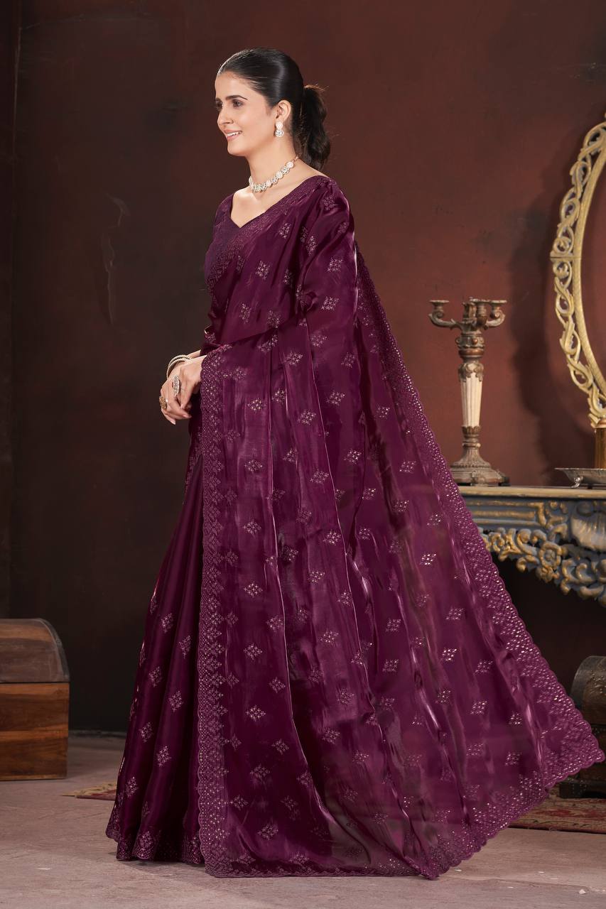 Purple Color Geemichu Silk Party Saree