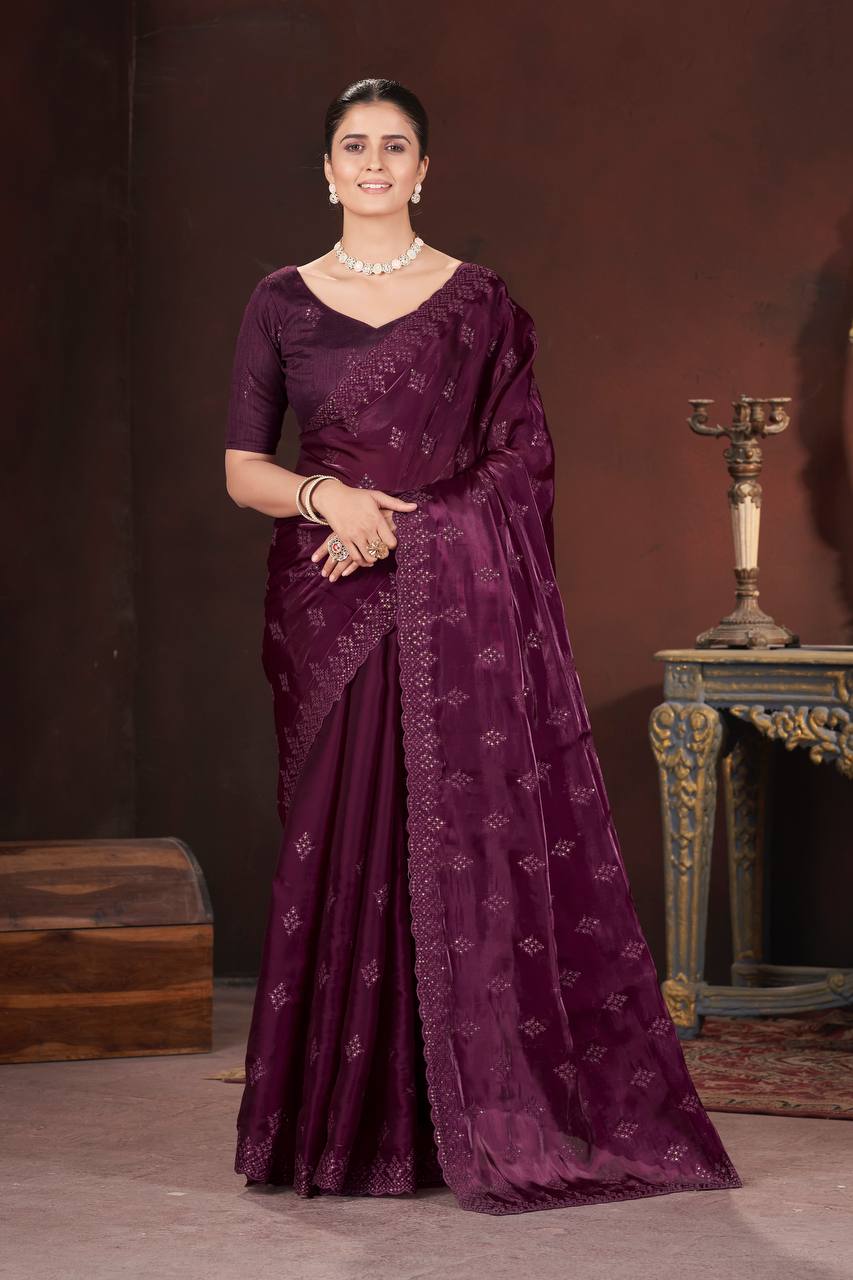 Purple Color Geemichu Silk Party Saree