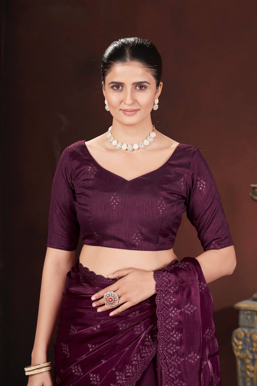 Purple Color Geemichu Silk Party Saree