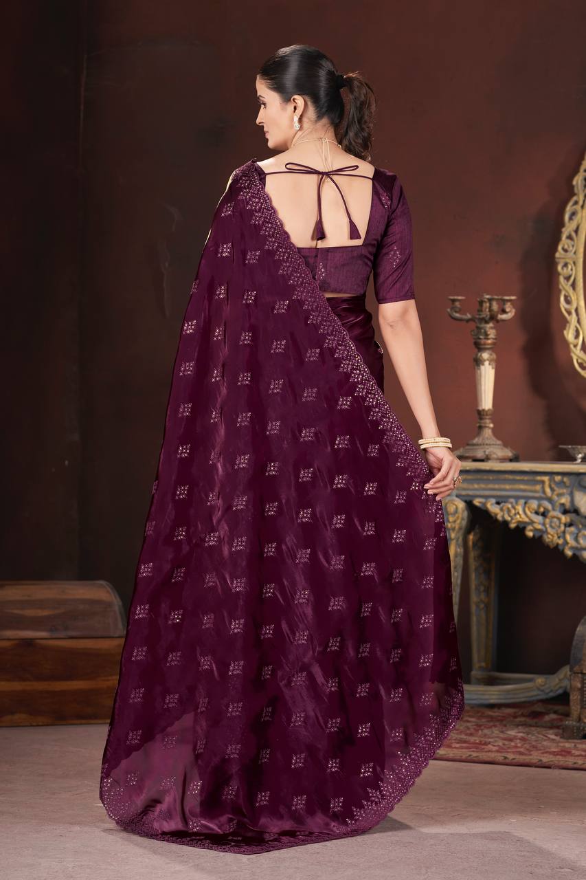 Purple Color Geemichu Silk Party Saree
