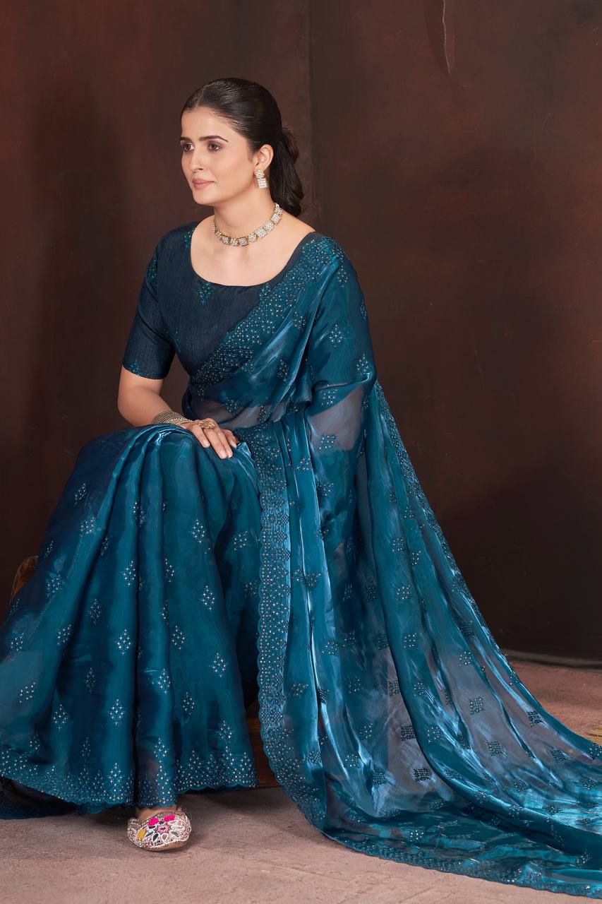 Navy blue Color Geemichu Silk Party Saree