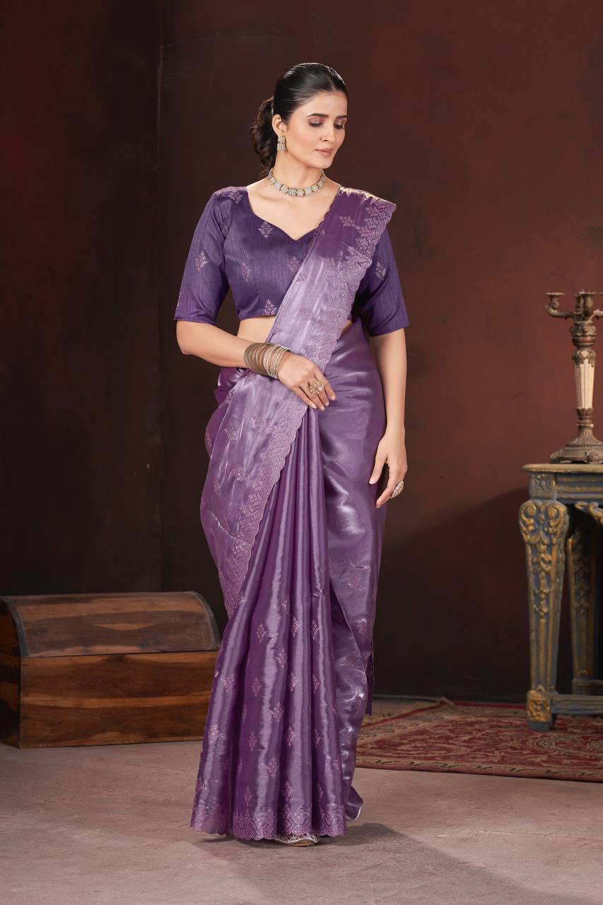 Violet Color Geemichu Silk Party Saree