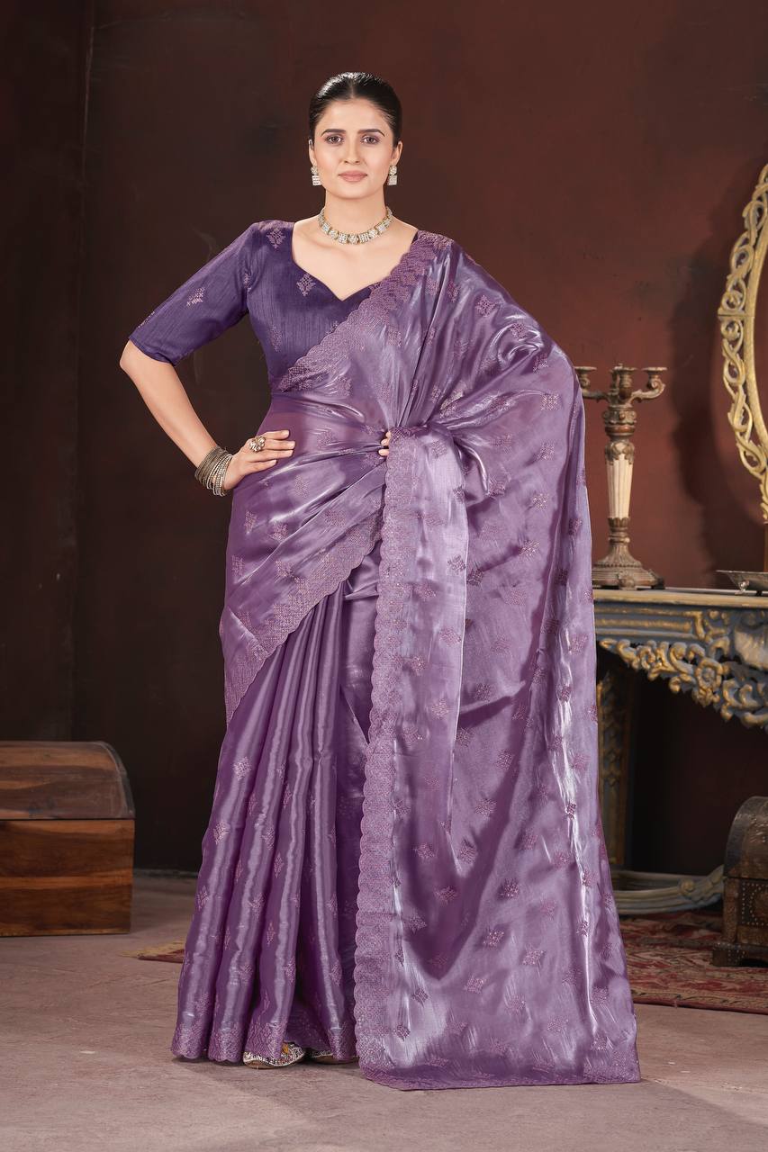 Violet Color Geemichu Silk Party Saree