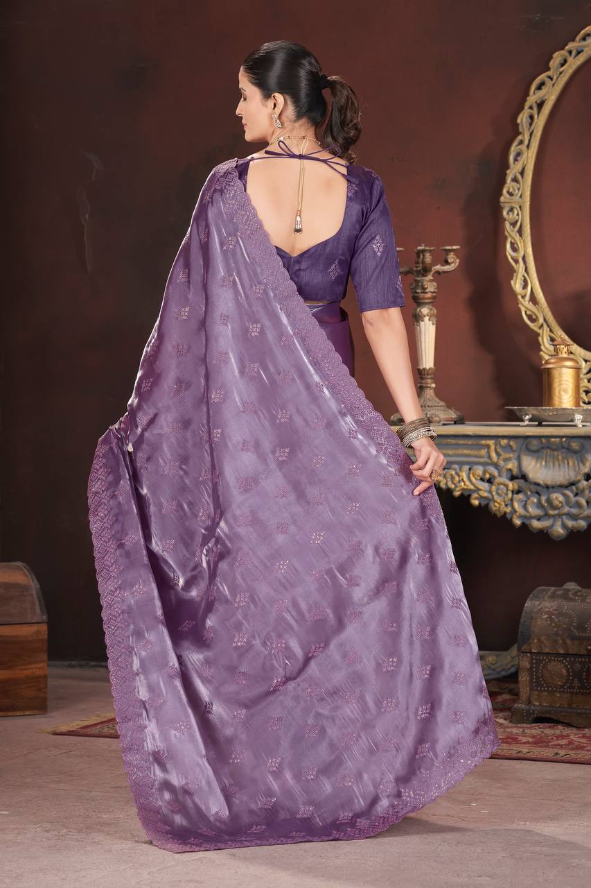Violet Color Geemichu Silk Party Saree