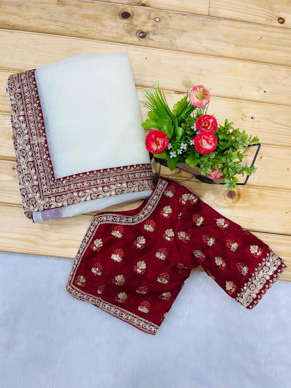 Beautiful White Color Banarasi Crush Saree