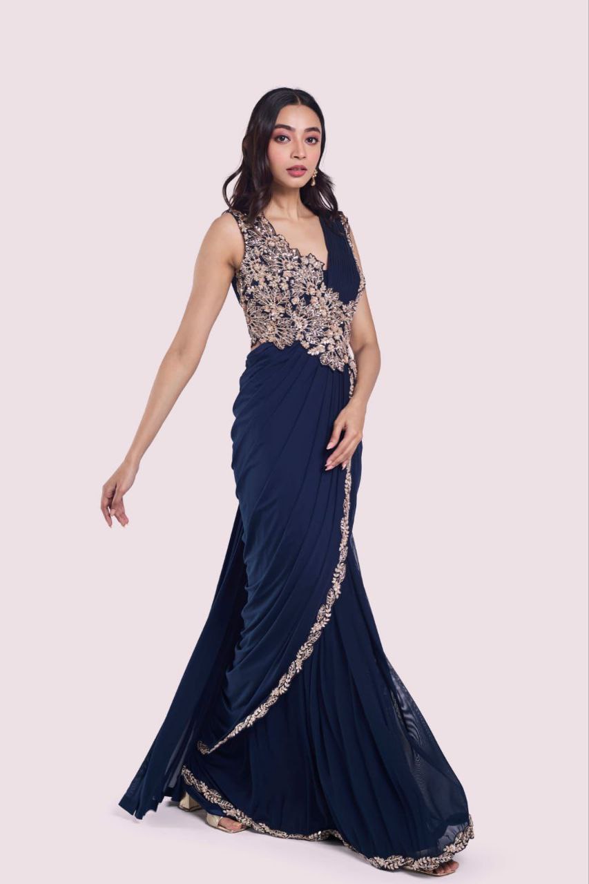 Blue Color Heavy Rangoli Ready to wear Saree