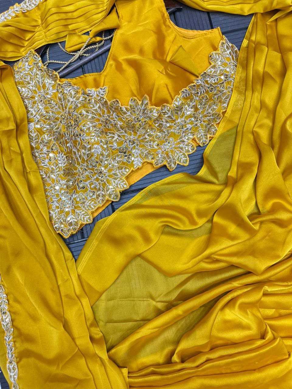 Yellow Color Heavy Rangoli Ready to wear Saree