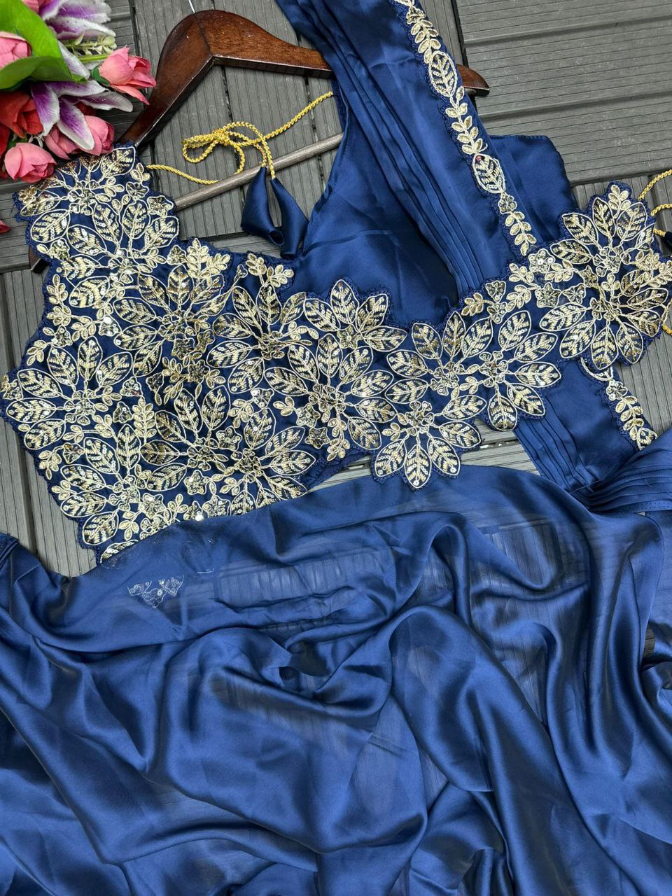Blue Color Heavy Rangoli Ready to wear Saree