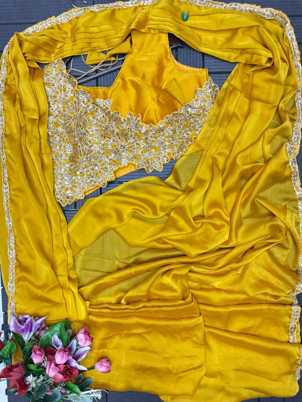Yellow Color Heavy Rangoli Ready to wear Saree