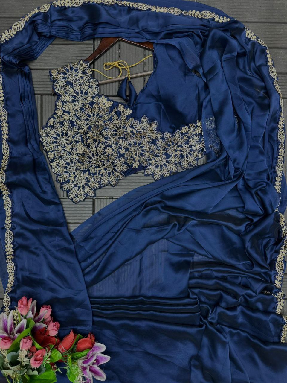 Blue Color Heavy Rangoli Ready to wear Saree