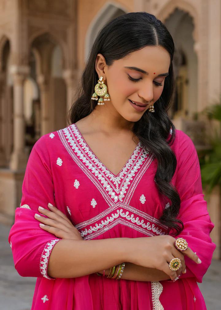 Pritika Pink Embroidered Alia Cut Suit set with Dupatta