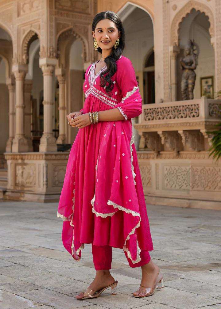 Pritika Pink Embroidered Alia Cut Suit set with Dupatta