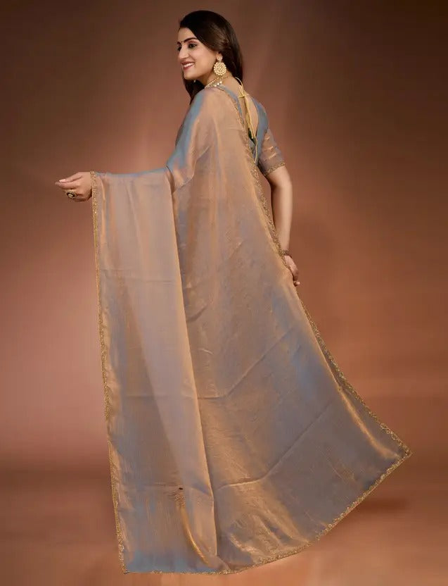 Solid/Plain Bollywood Chiffon, Silk Blend Saree (Beige)