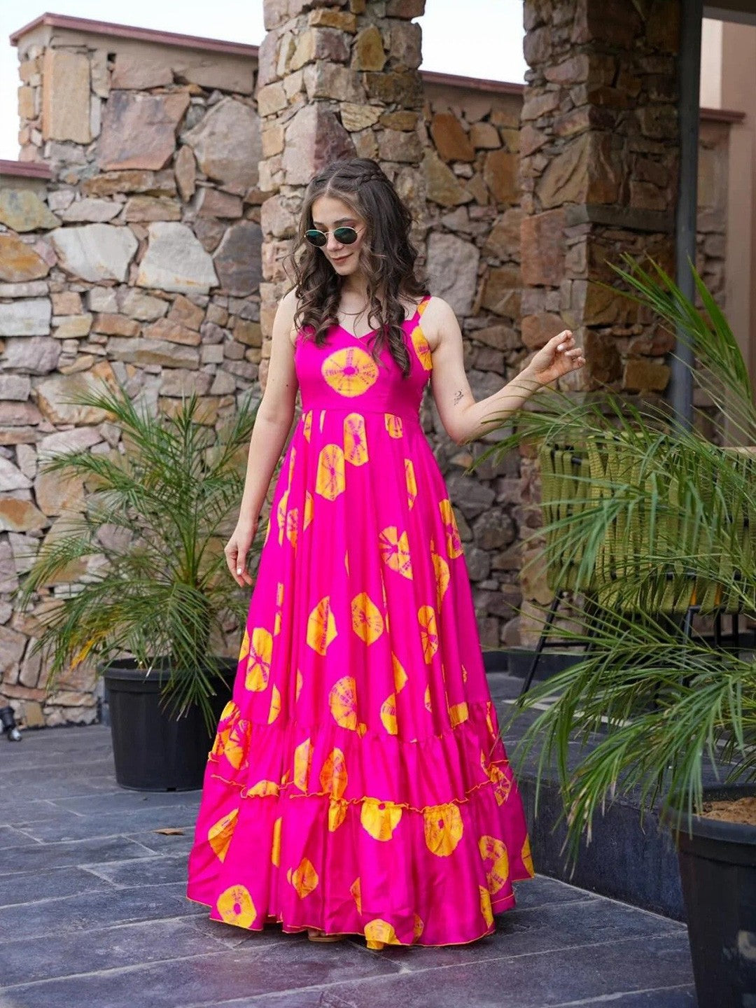 Women’s Pink Floral Print Fit & Flare Maxi Dress with Shoulder Straps – Summer Party & Casual Wear