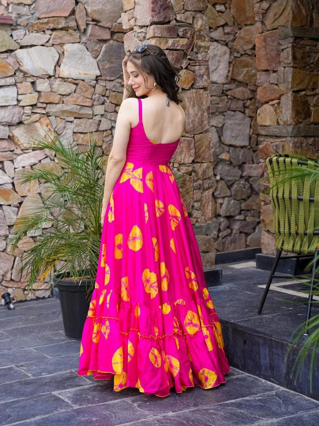 Women’s Pink Floral Print Fit & Flare Maxi Dress with Shoulder Straps – Summer Party & Casual Wear