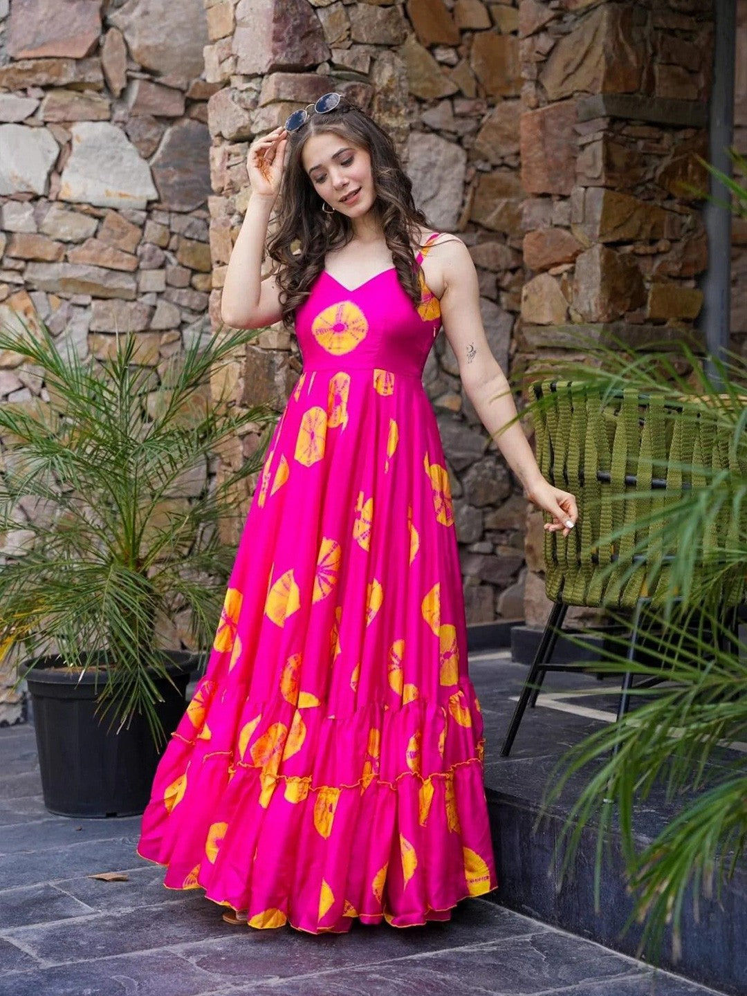 Women’s Pink Floral Print Fit & Flare Maxi Dress with Shoulder Straps – Summer Party & Casual Wear