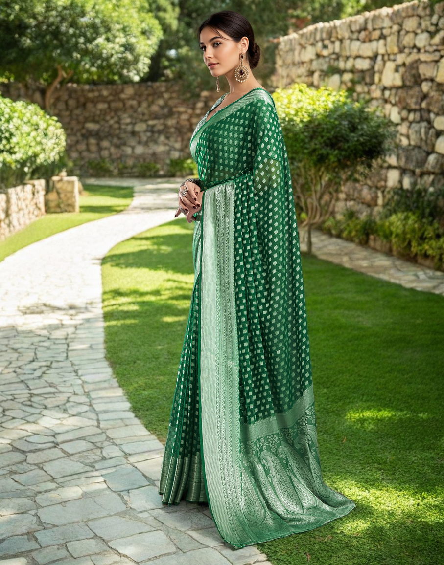 Green Color Georgette Saree with Jacquard Work