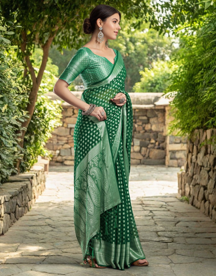 Green Color Georgette Saree with Jacquard Work