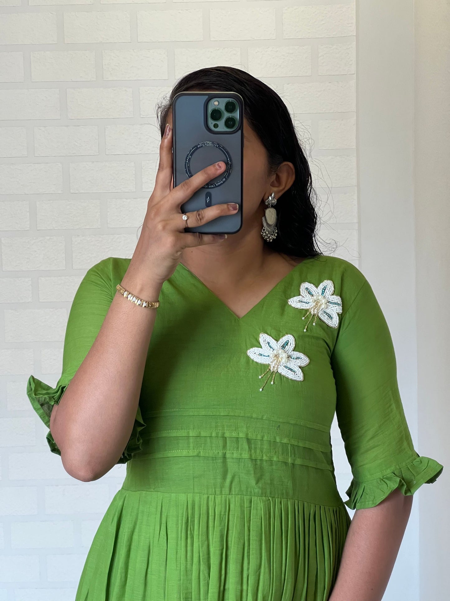 Amazing Green Color Hand Maggam Work Kurti