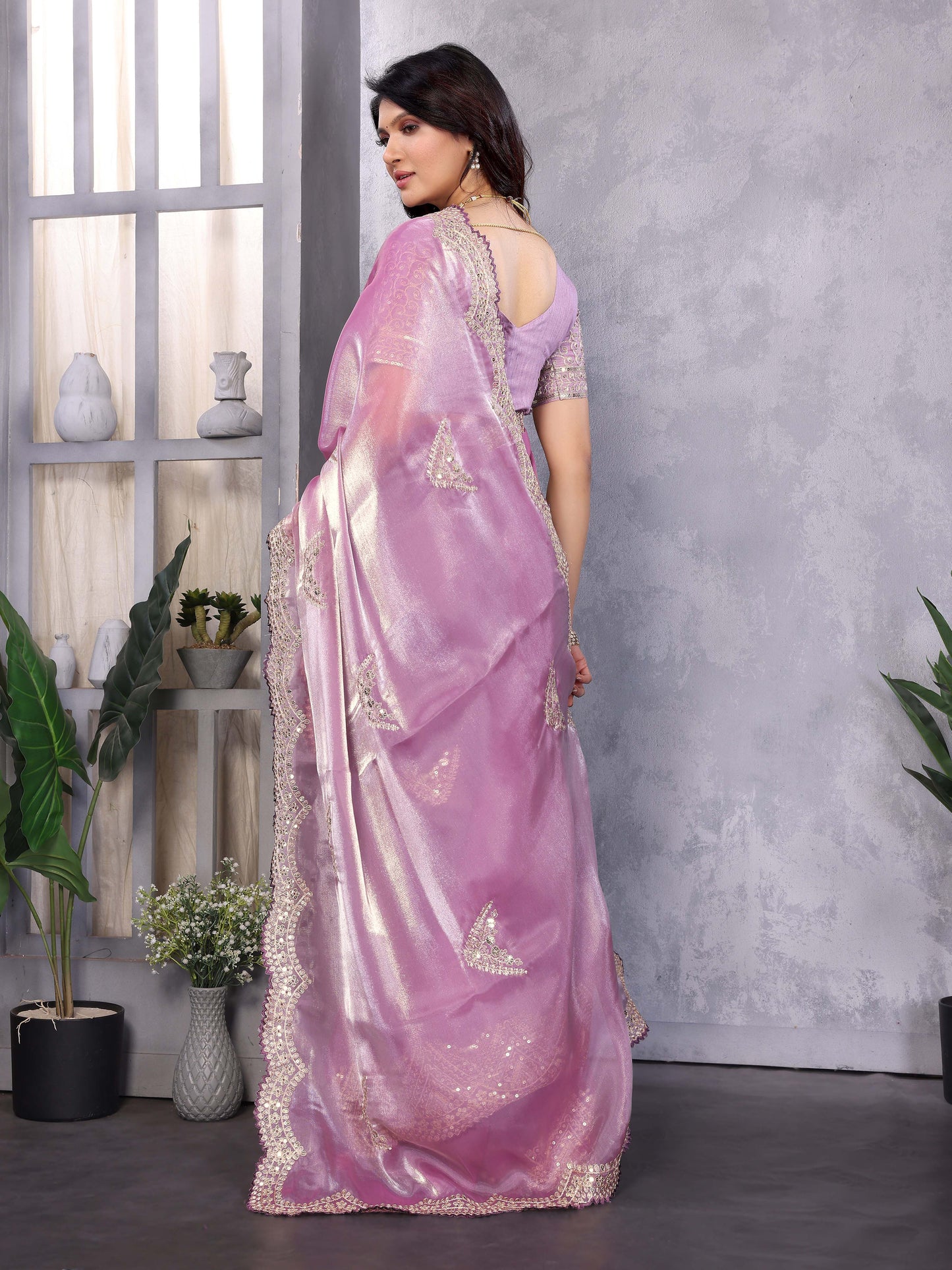 New Mauve Color Chiffon Embroidery Work Party Wear Saree