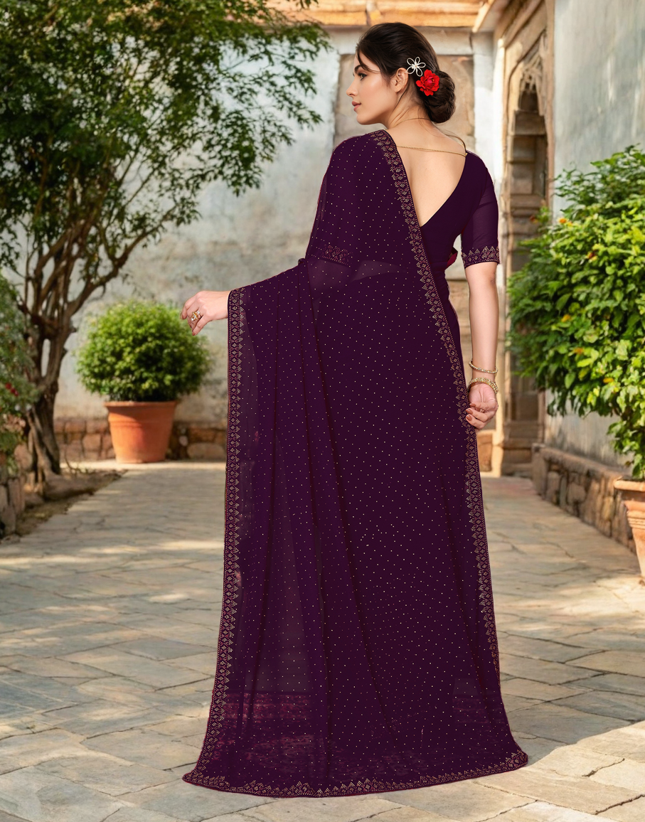 Magenta Color Rangoli Dimond Work Party Wear Saree