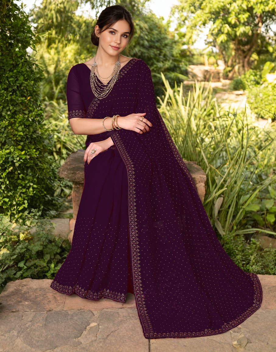 Magenta Color Rangoli Dimond Work Party Wear Saree