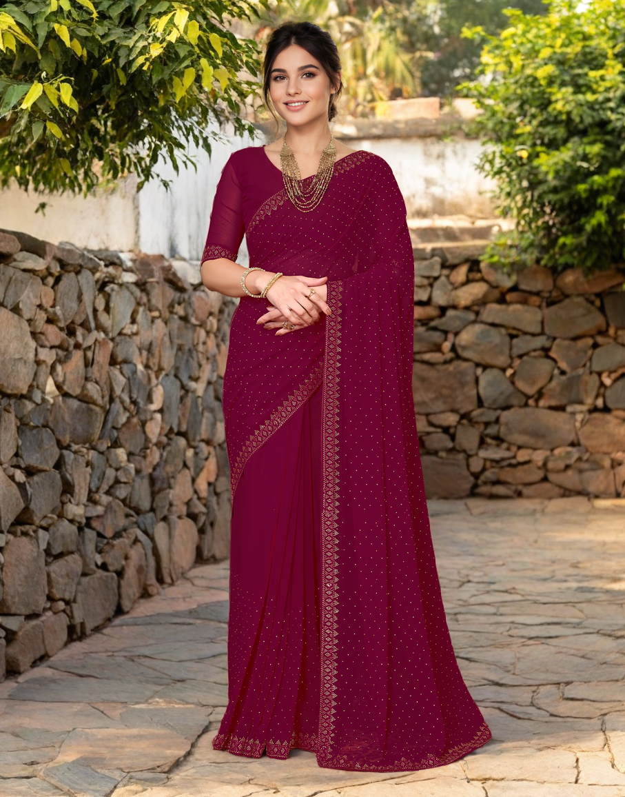 Maroon Color Rangoli Dimond Work Party Wear Saree