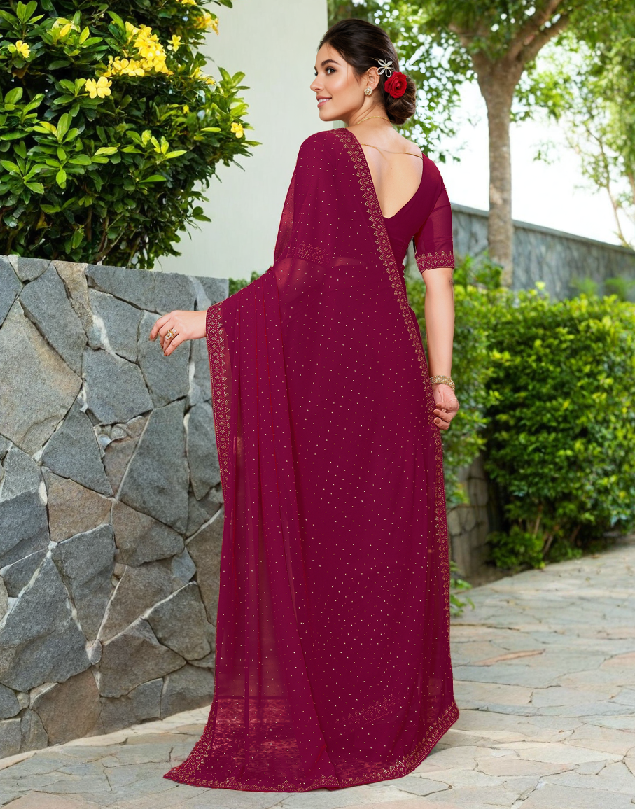 Maroon Color Rangoli Dimond Work Party Wear Saree