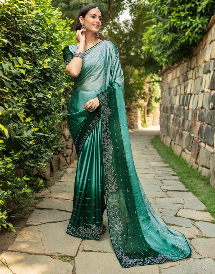 Rangoli Silk Siroski Work Party Wear Saree (Green)