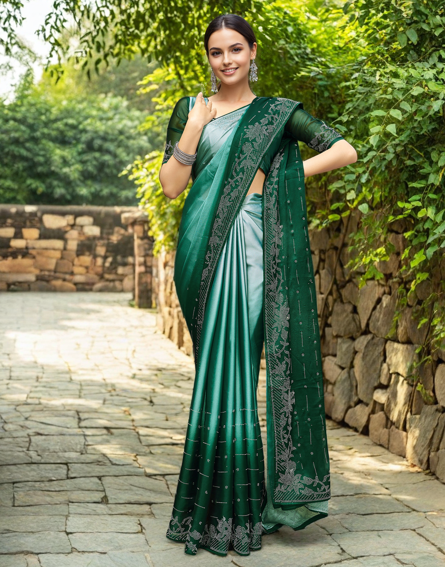 Rangoli Silk Siroski Work Party Wear Saree (Green)