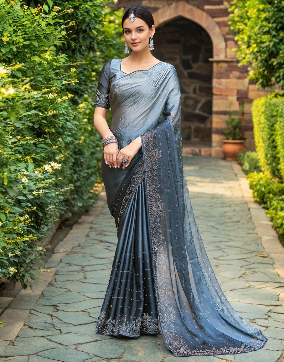Rangoli Silk Siroski Work Party Wear Saree (Grey)