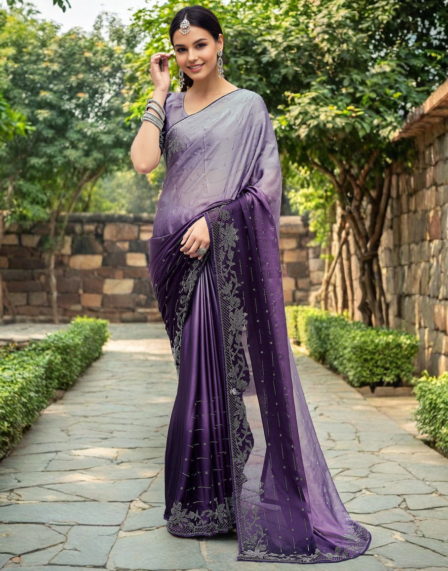 Rangoli Silk Siroski Work Party Wear Saree (Purple)