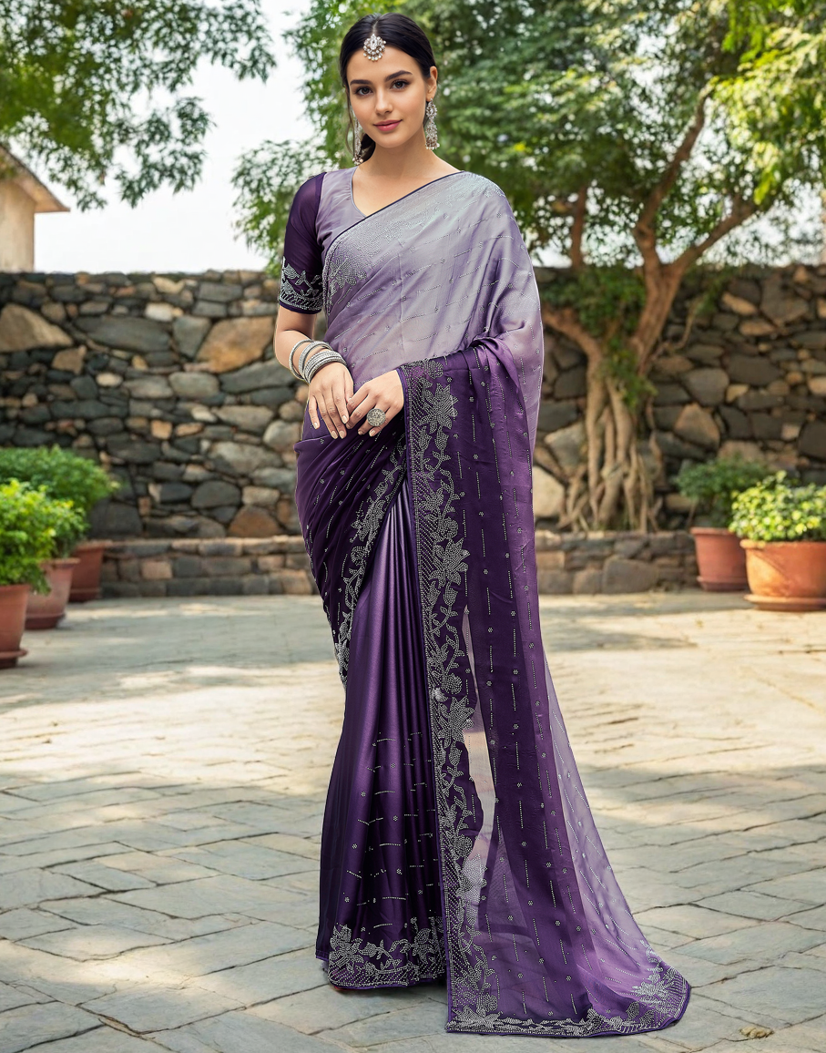 Rangoli Silk Siroski Work Party Wear Saree (Purple)