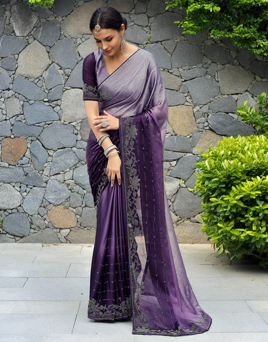 Rangoli Silk Siroski Work Party Wear Saree (Purple)