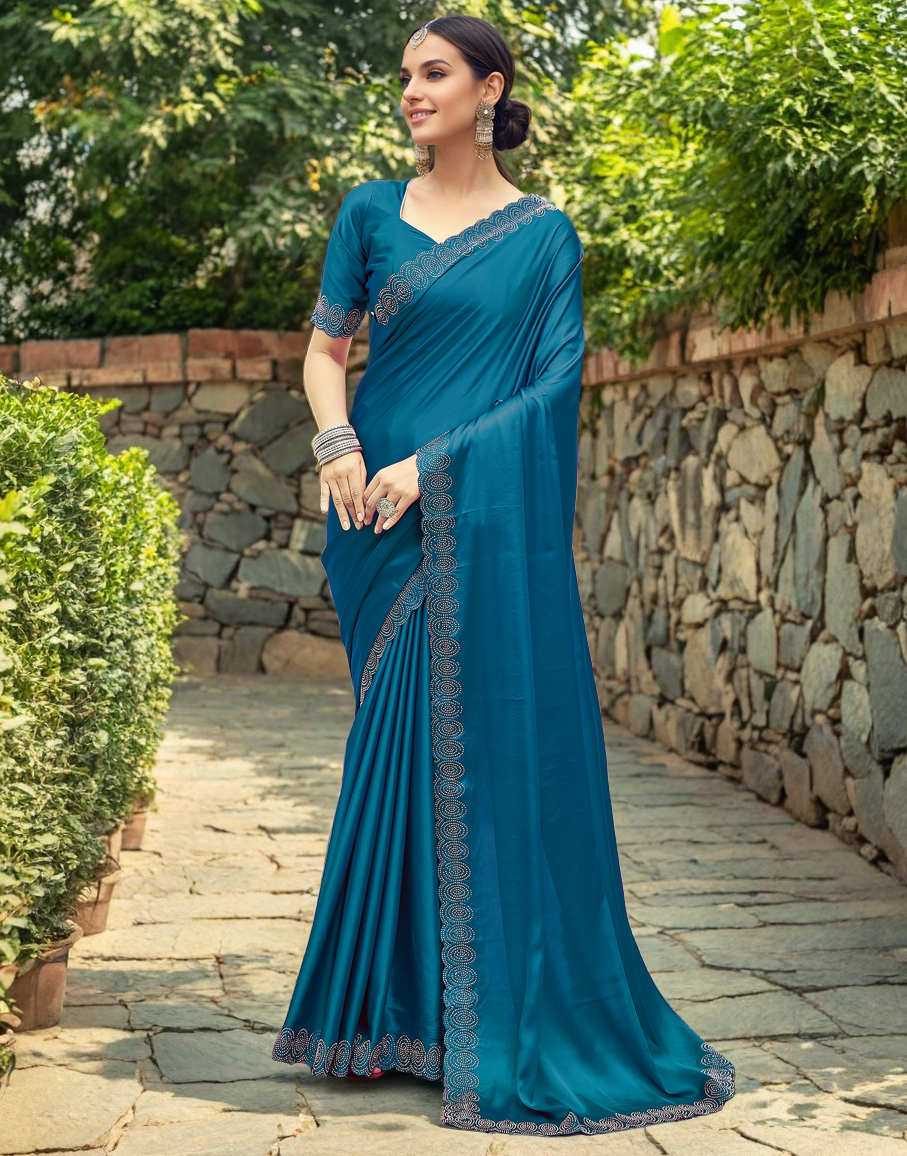 Rangoli Silk Siroski Work Party Wear Saree (Rama)