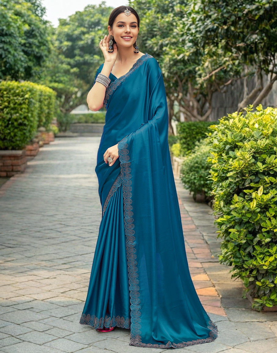 Rangoli Silk Siroski Work Party Wear Saree (Rama)
